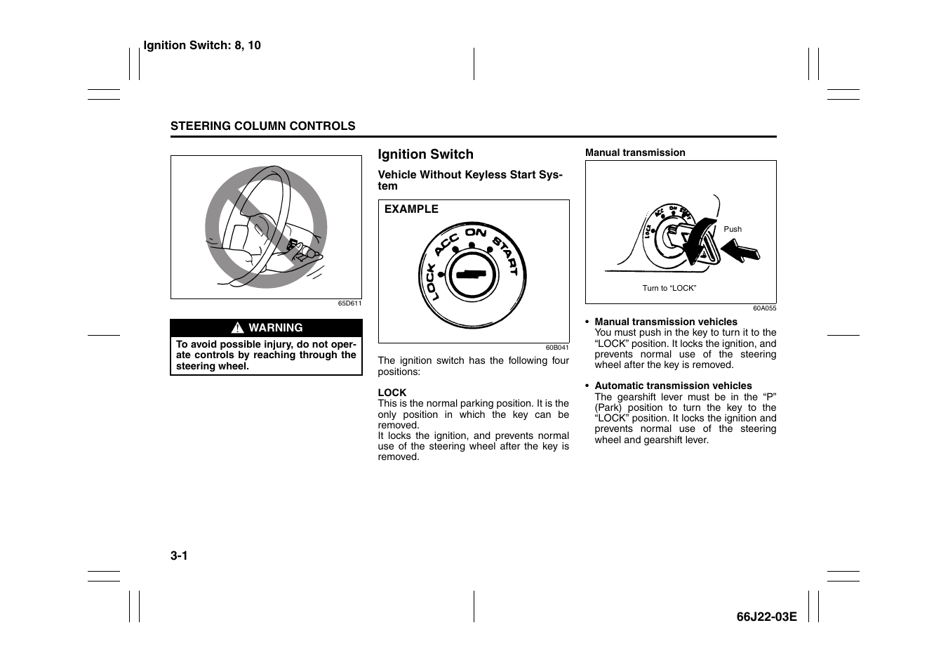 Ignition switch -1 | Suzuki Grand Vitara 99011-66J22-03E User Manual | Page 62 / 290