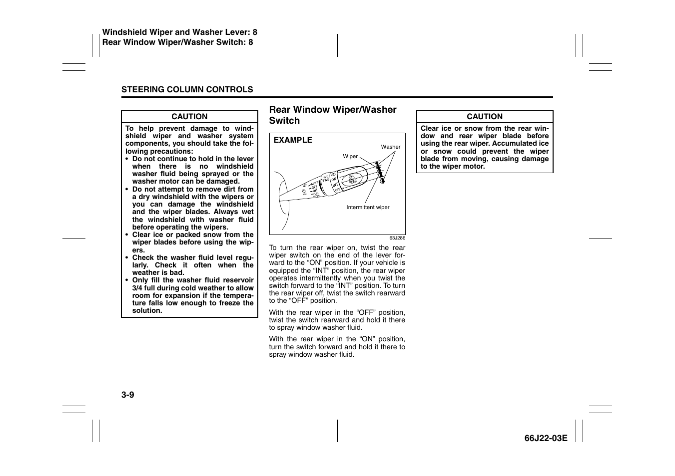 Rear window wiper/washer switch -9 | Suzuki Grand Vitara 99011-66J22-03E User Manual | Page 70 / 290