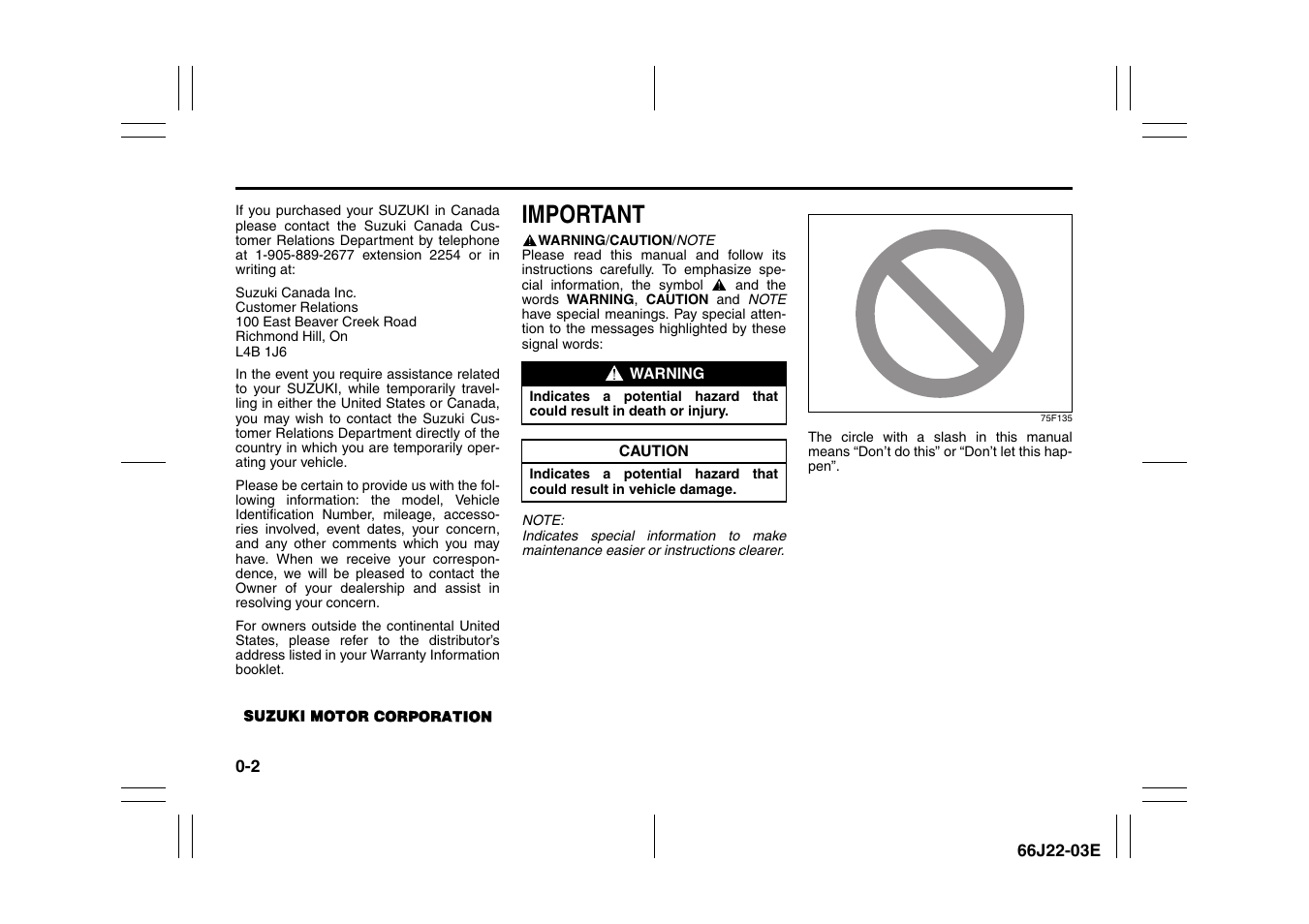 Important | Suzuki Grand Vitara 99011-66J22-03E User Manual | Page 8 / 290