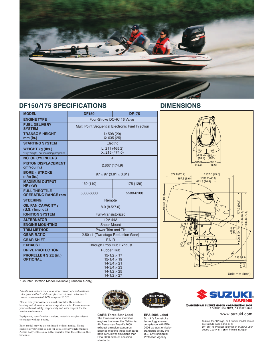 Dimensions | Suzuki DF150 User Manual | Page 8 / 8