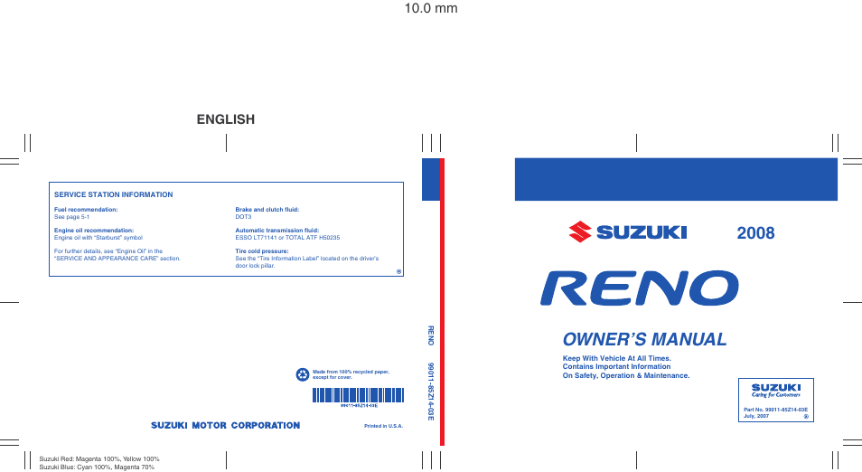 Suzuki 2008 Reno User Manual | 226 pages