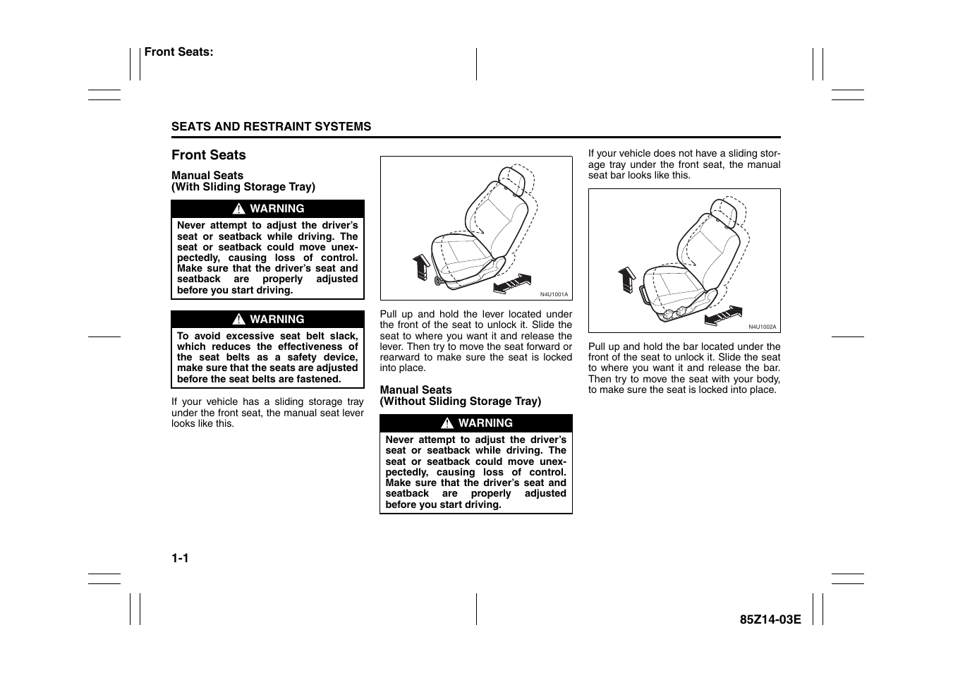 Front seats -1 | Suzuki 2008 Reno User Manual | Page 13 / 226