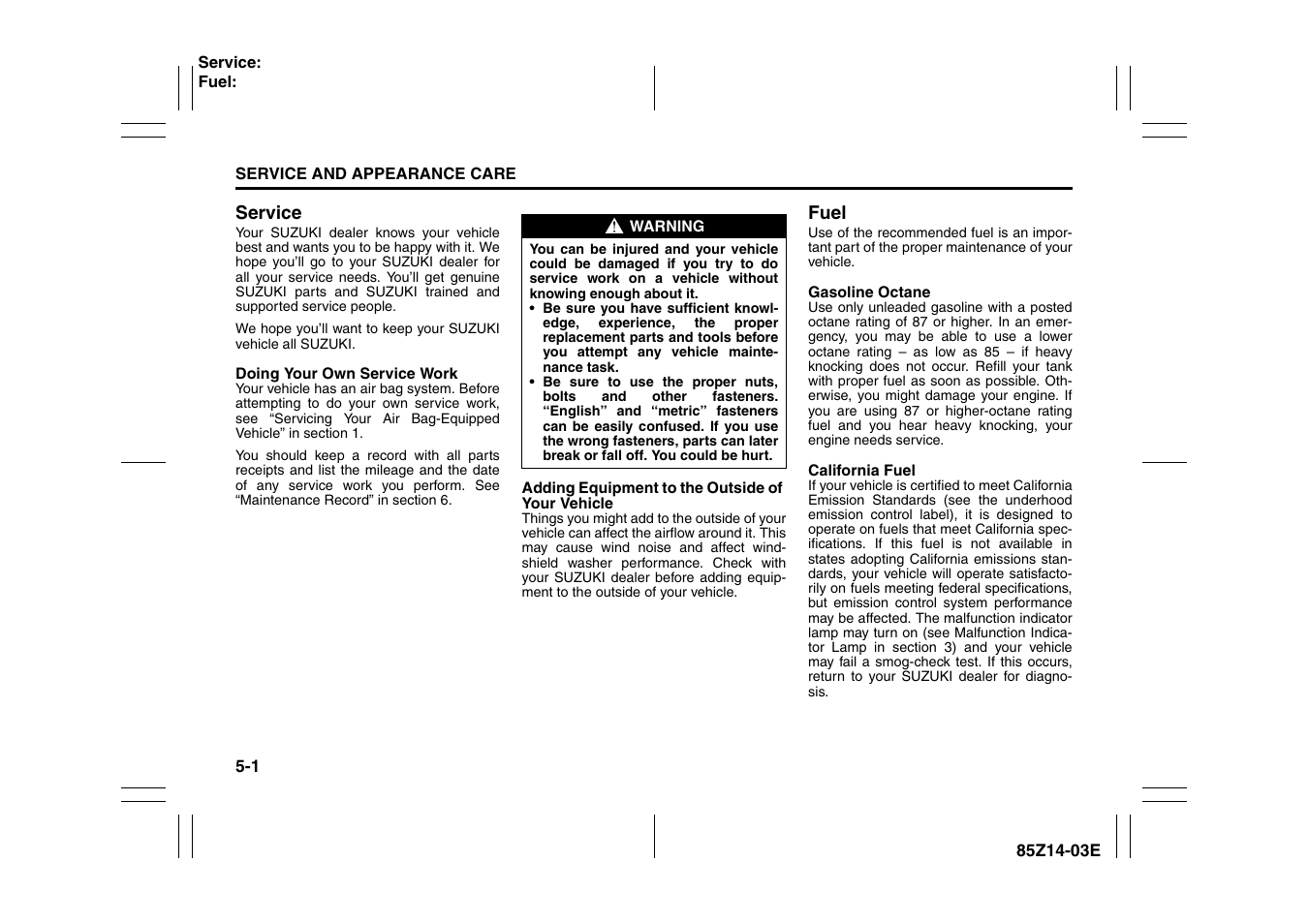 Service -1 fuel -1 | Suzuki 2008 Reno User Manual | Page 145 / 226