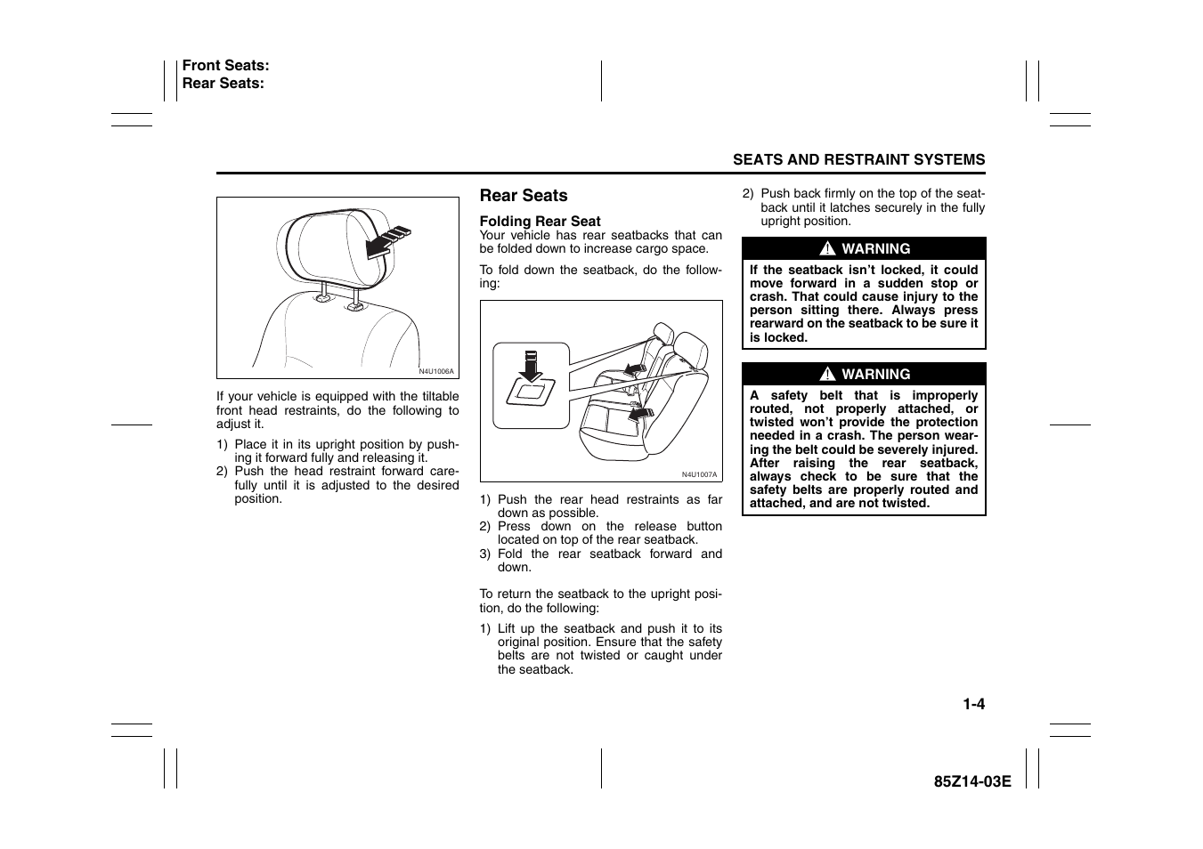 Rear seats -4 | Suzuki 2008 Reno User Manual | Page 16 / 226