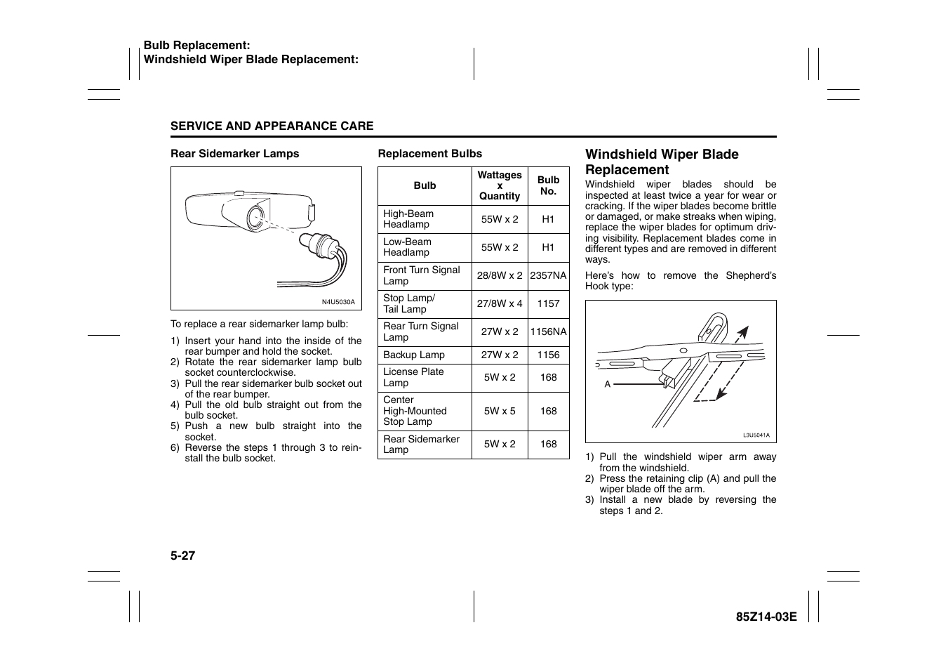 Windshield wiper blade replacement -27 | Suzuki 2008 Reno User Manual | Page 171 / 226