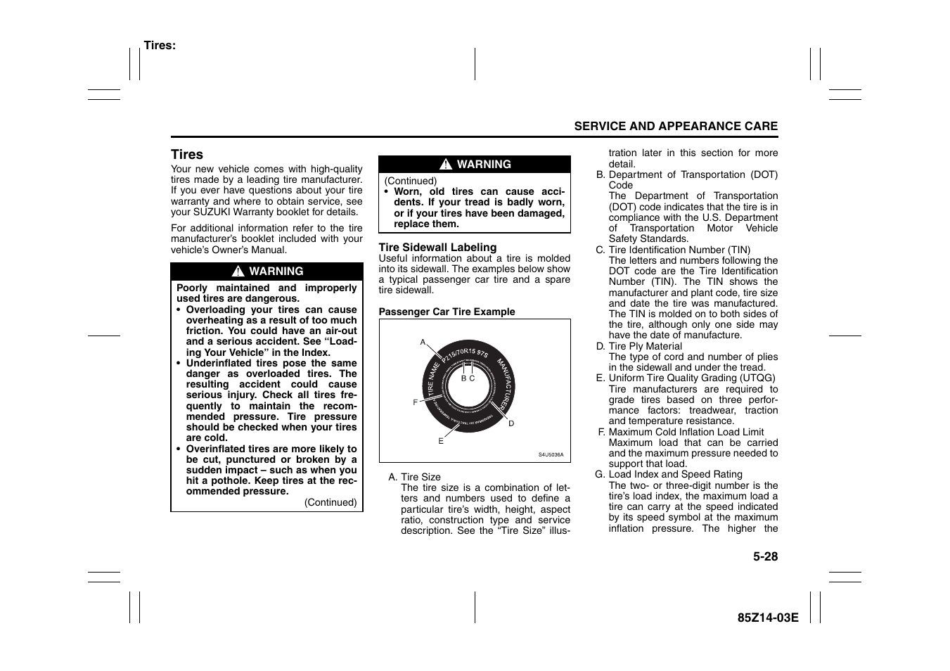 Tires -28 | Suzuki 2008 Reno User Manual | Page 172 / 226