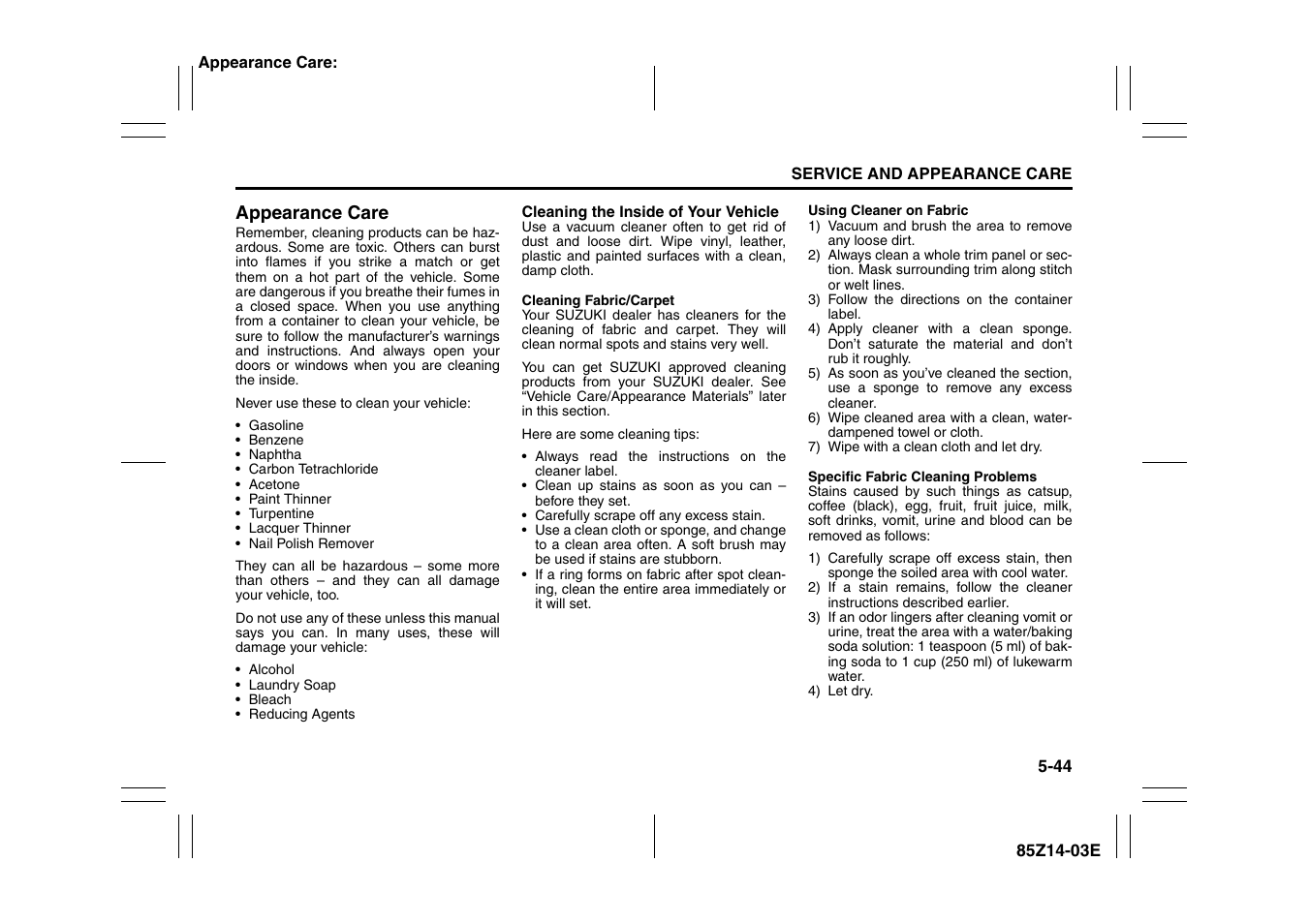Appearance care -44 | Suzuki 2008 Reno User Manual | Page 188 / 226