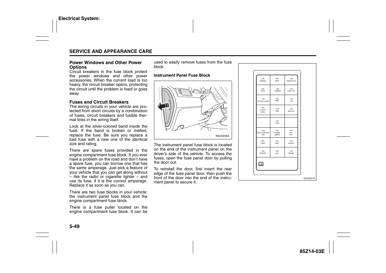 Service and appearance care, Power windows and other power options, Fuses and circuit breakers | Electrical system | Suzuki 2008 Reno User Manual | Page 193 / 226