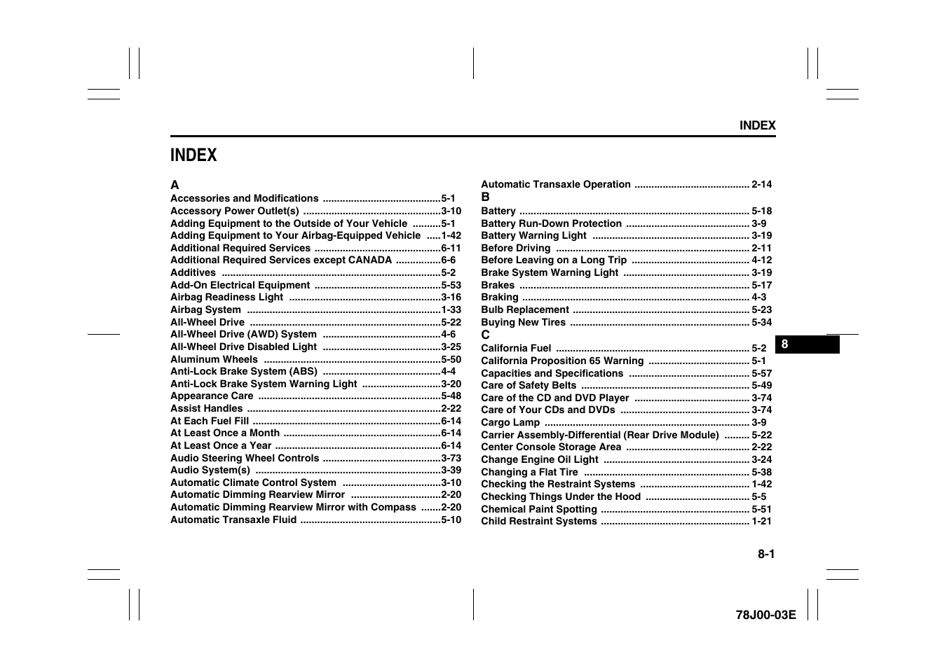 Index | Suzuki XL7 User Manual | Page 268 / 274