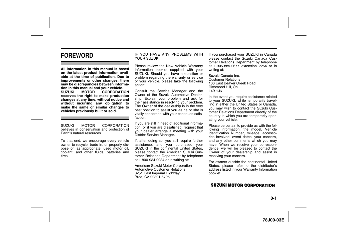 Foreword | Suzuki XL7 User Manual | Page 8 / 274