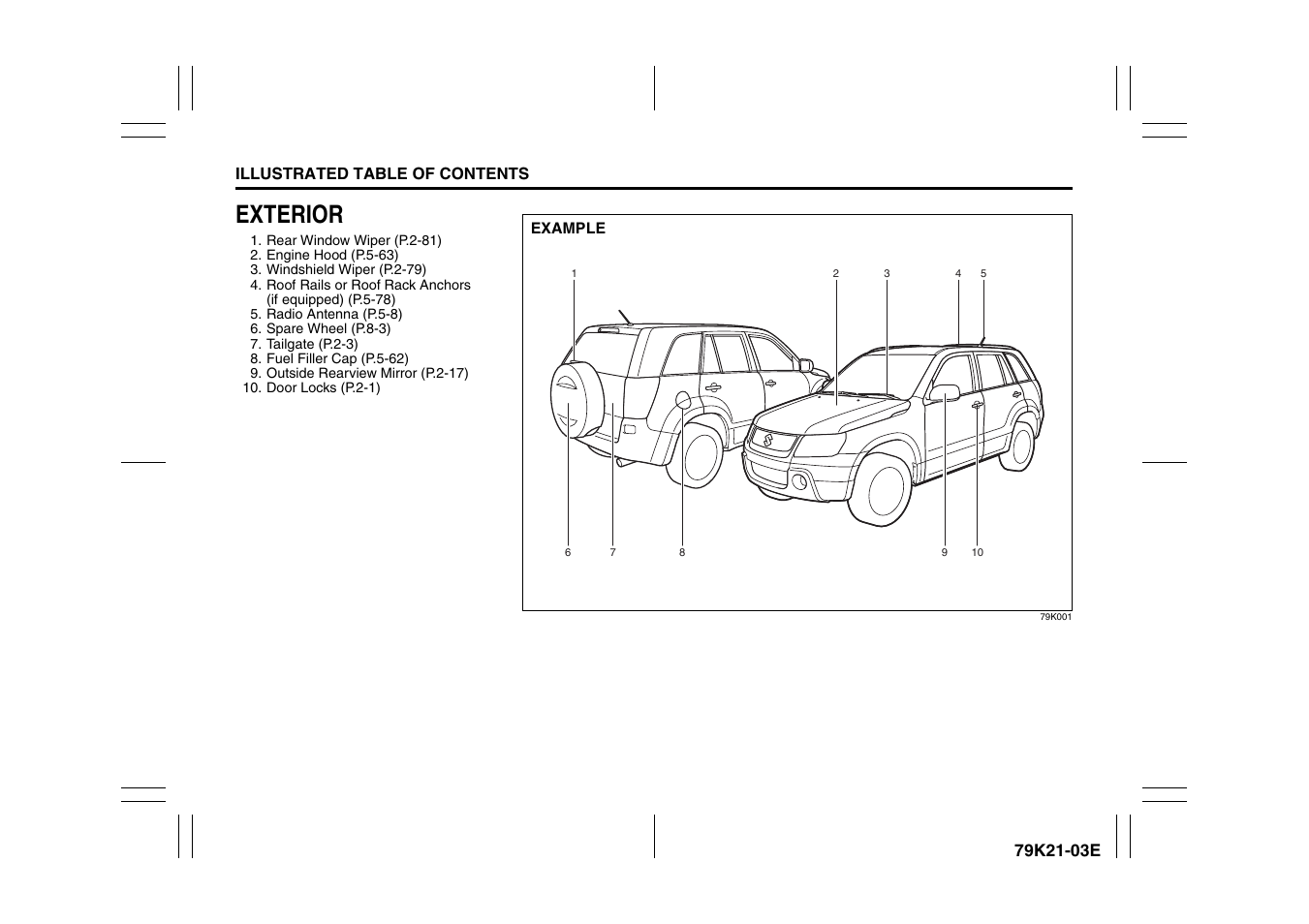 Exterior | Suzuki 2010 Grand Vitara User Manual | Page 10 / 337