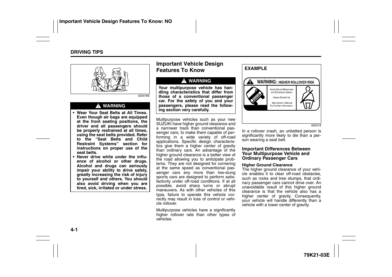 Important vehicle design features to know -1 | Suzuki 2010 Grand Vitara User Manual | Page 144 / 337