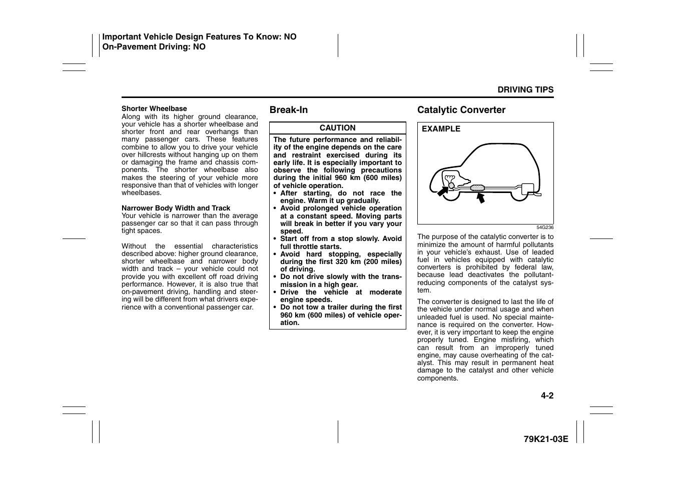 Break-in -2 catalytic converter -2 | Suzuki 2010 Grand Vitara User Manual | Page 145 / 337