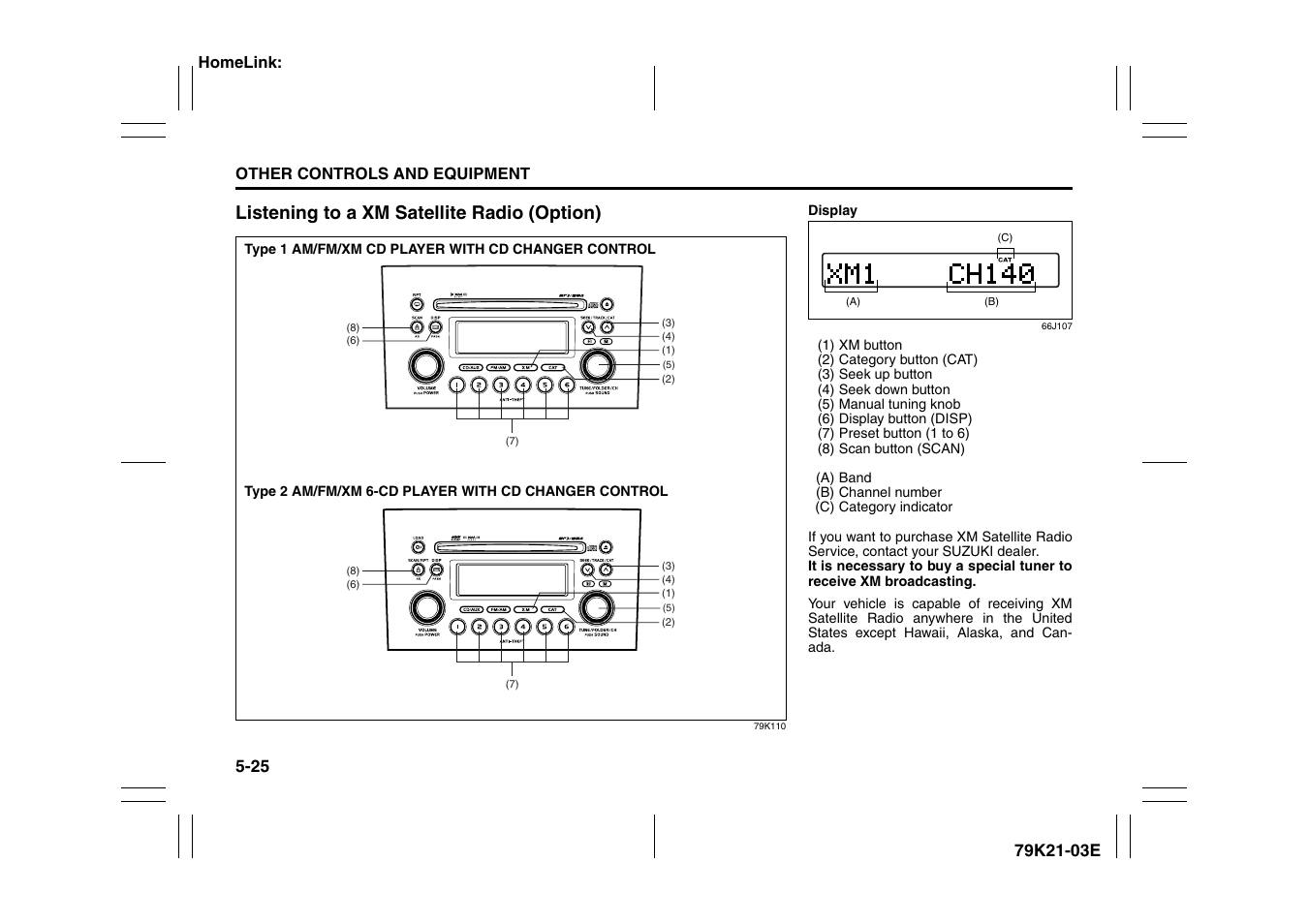 Listening to a xm satellite radio (option) | Suzuki 2010 Grand Vitara User Manual | Page 178 / 337