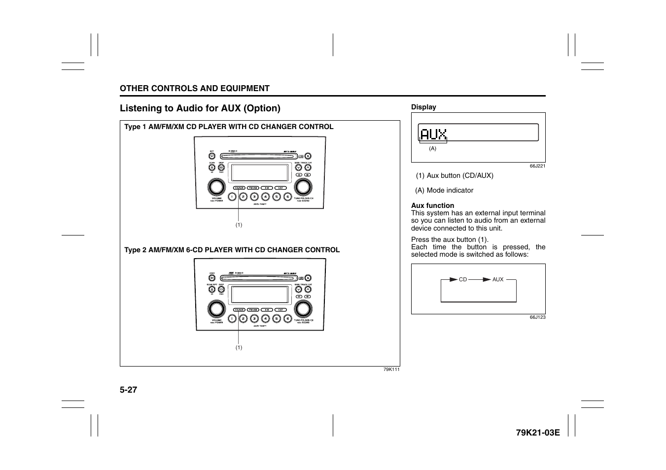 Listening to audio for aux (option) | Suzuki 2010 Grand Vitara User Manual | Page 180 / 337