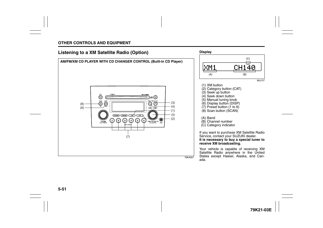 Listening to a xm satellite radio (option) | Suzuki 2010 Grand Vitara User Manual | Page 204 / 337