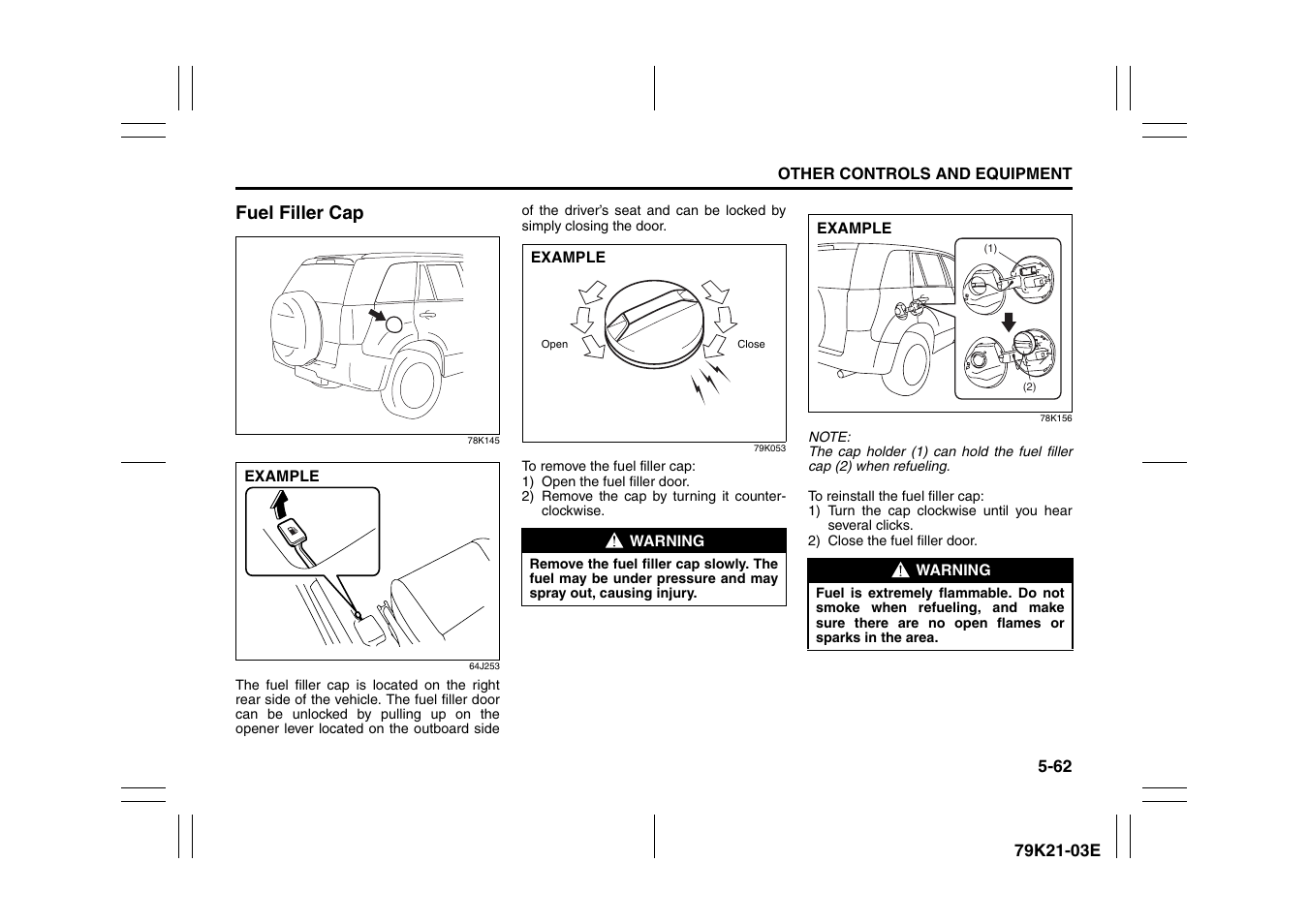 P (p.5-62), R (p.5-62), Fuel filler cap -62 | Fuel filler cap | Suzuki 2010 Grand Vitara User Manual | Page 215 / 337