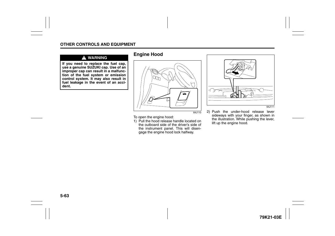 Od (p.5-63), Engine hood -63 | Suzuki 2010 Grand Vitara User Manual | Page 216 / 337