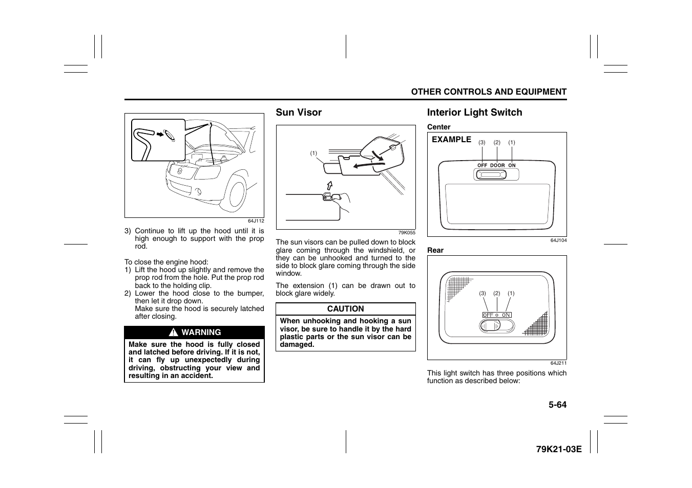 Ght (p.5-64, p, P.5-64), Sun visor -64 interior light switch -64 | Sun visor, Interior light switch | Suzuki 2010 Grand Vitara User Manual | Page 217 / 337