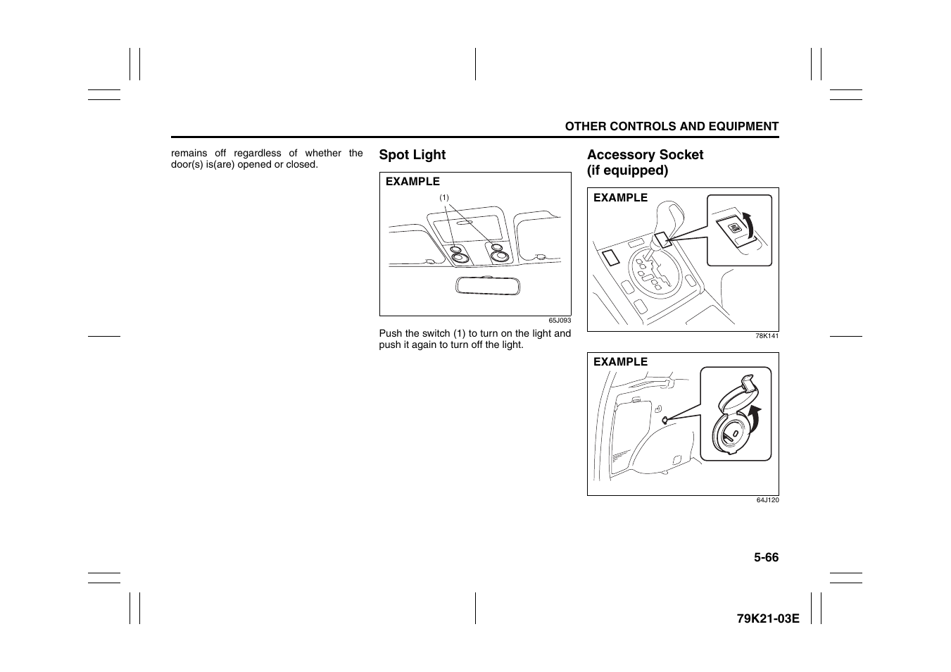 P.5-66, P.5-66), Spot light -66 accessory socket (if equipped) -66 | Suzuki 2010 Grand Vitara User Manual | Page 219 / 337