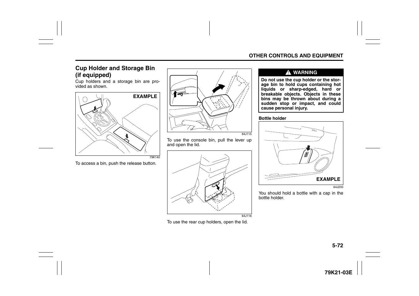 Cup holder and storage bin (if equipped) -72 | Suzuki 2010 Grand Vitara User Manual | Page 225 / 337