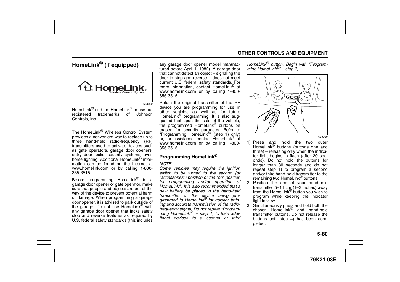 Homelink® (if equipped) -80, Homelink, If equipped) | Suzuki 2010 Grand Vitara User Manual | Page 233 / 337