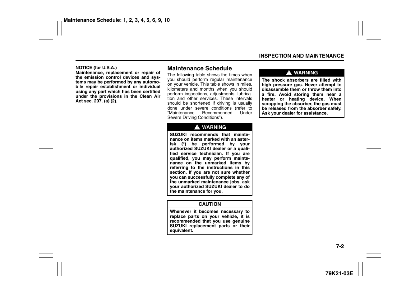 Maintenance schedule -2 | Suzuki 2010 Grand Vitara User Manual | Page 251 / 337