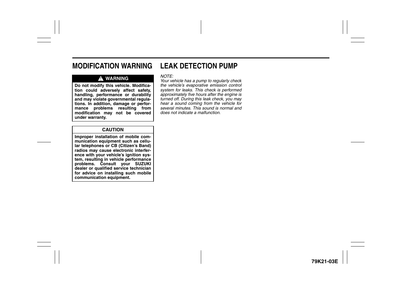 Modification warning leak detection pump | Suzuki 2010 Grand Vitara User Manual | Page 5 / 337