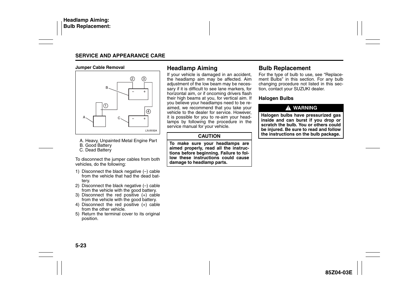 Headlamp aiming -23 bulb replacement -23 | Suzuki Automible 2008 Forenza User Manual | Page 167 / 226