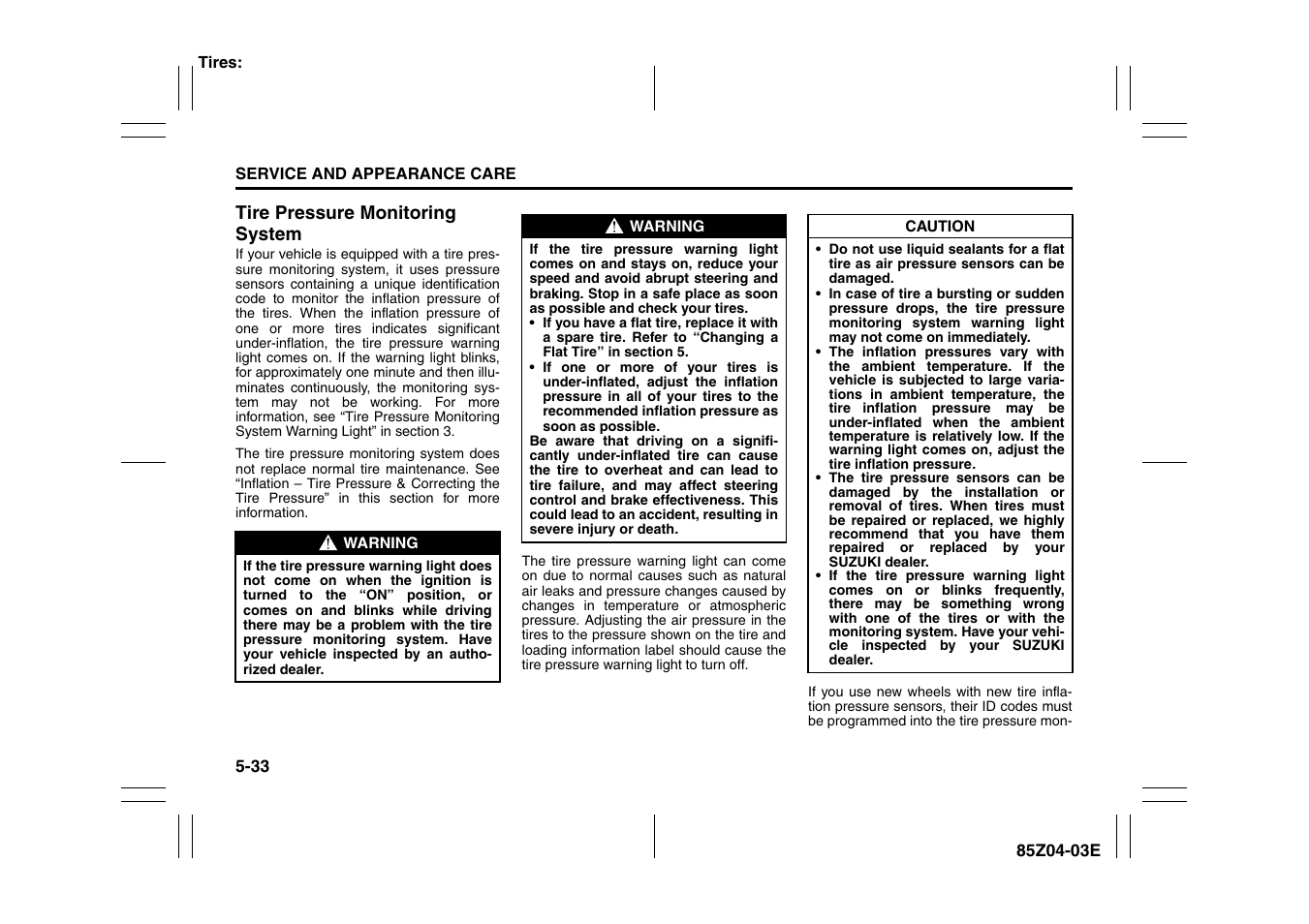 Tire pressure monitoring system -33 | Suzuki Automible 2008 Forenza User Manual | Page 177 / 226