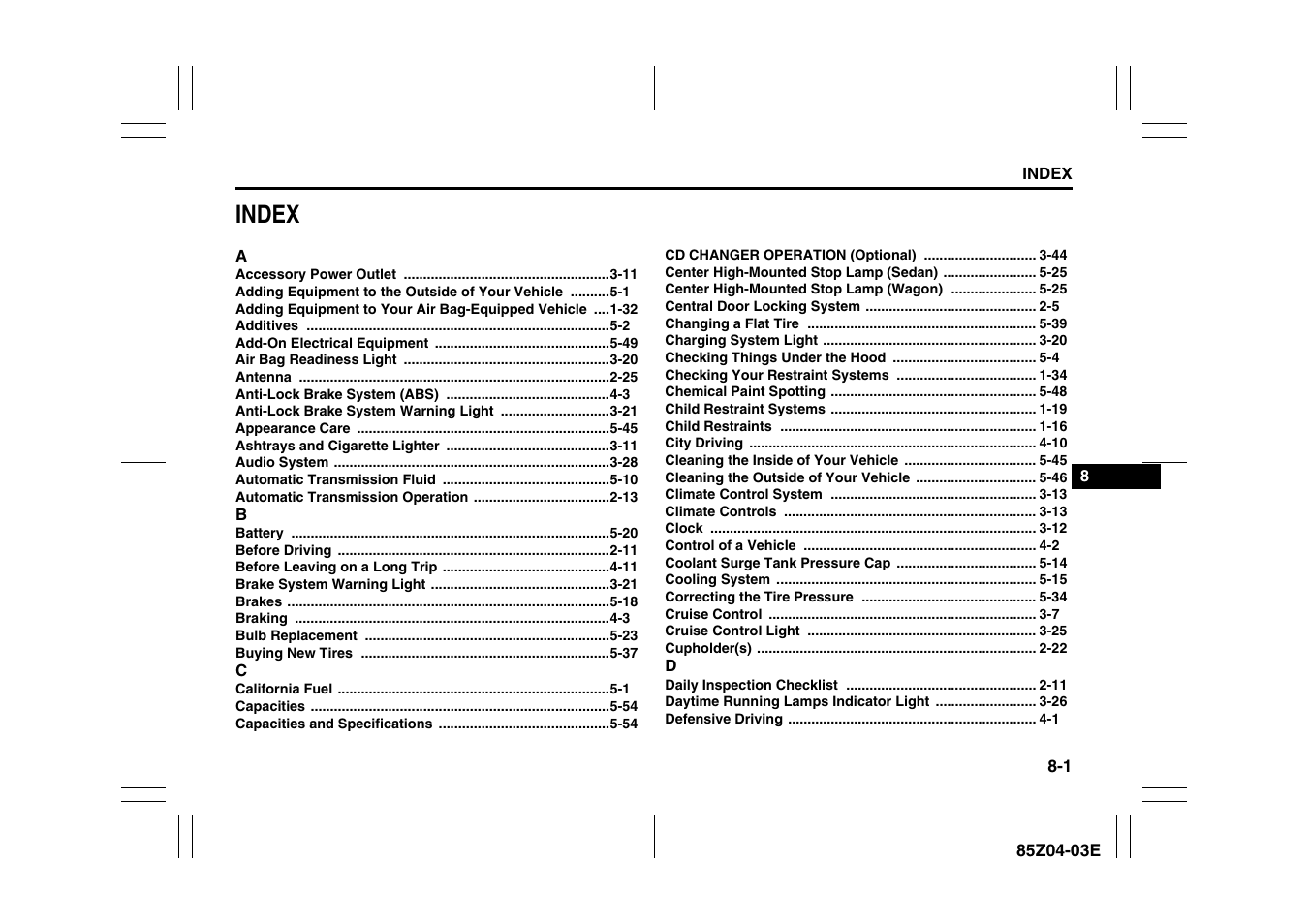 Index | Suzuki Automible 2008 Forenza User Manual | Page 220 / 226