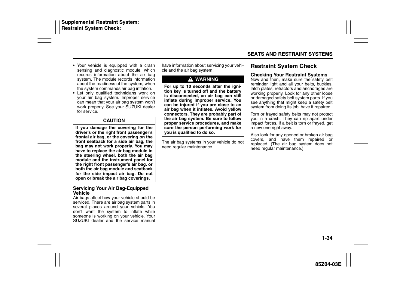 Restraint system check -34 | Suzuki Automible 2008 Forenza User Manual | Page 46 / 226