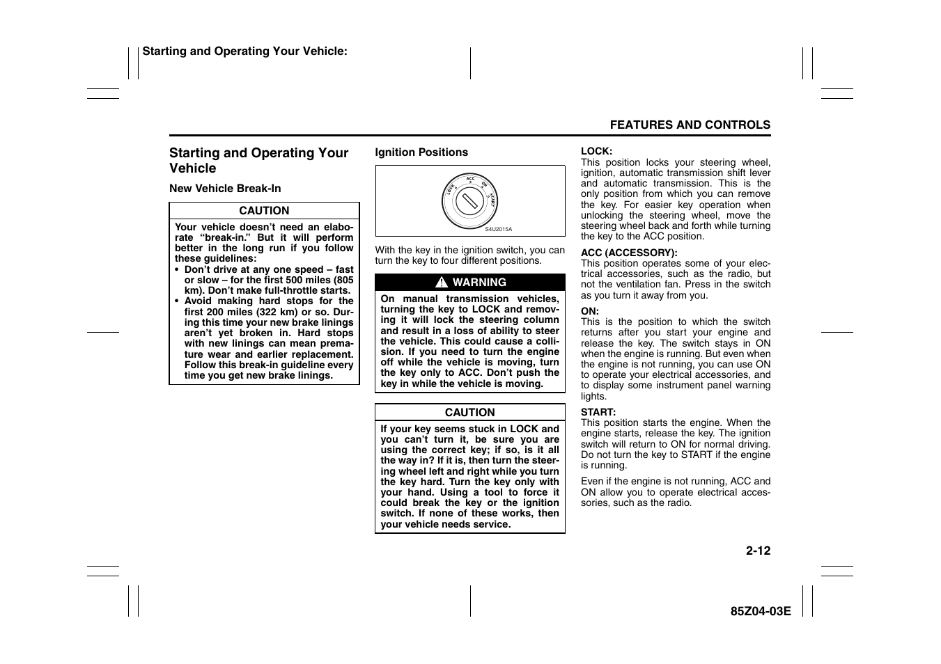 Starting and operating your vehicle -12 | Suzuki Automible 2008 Forenza User Manual | Page 60 / 226