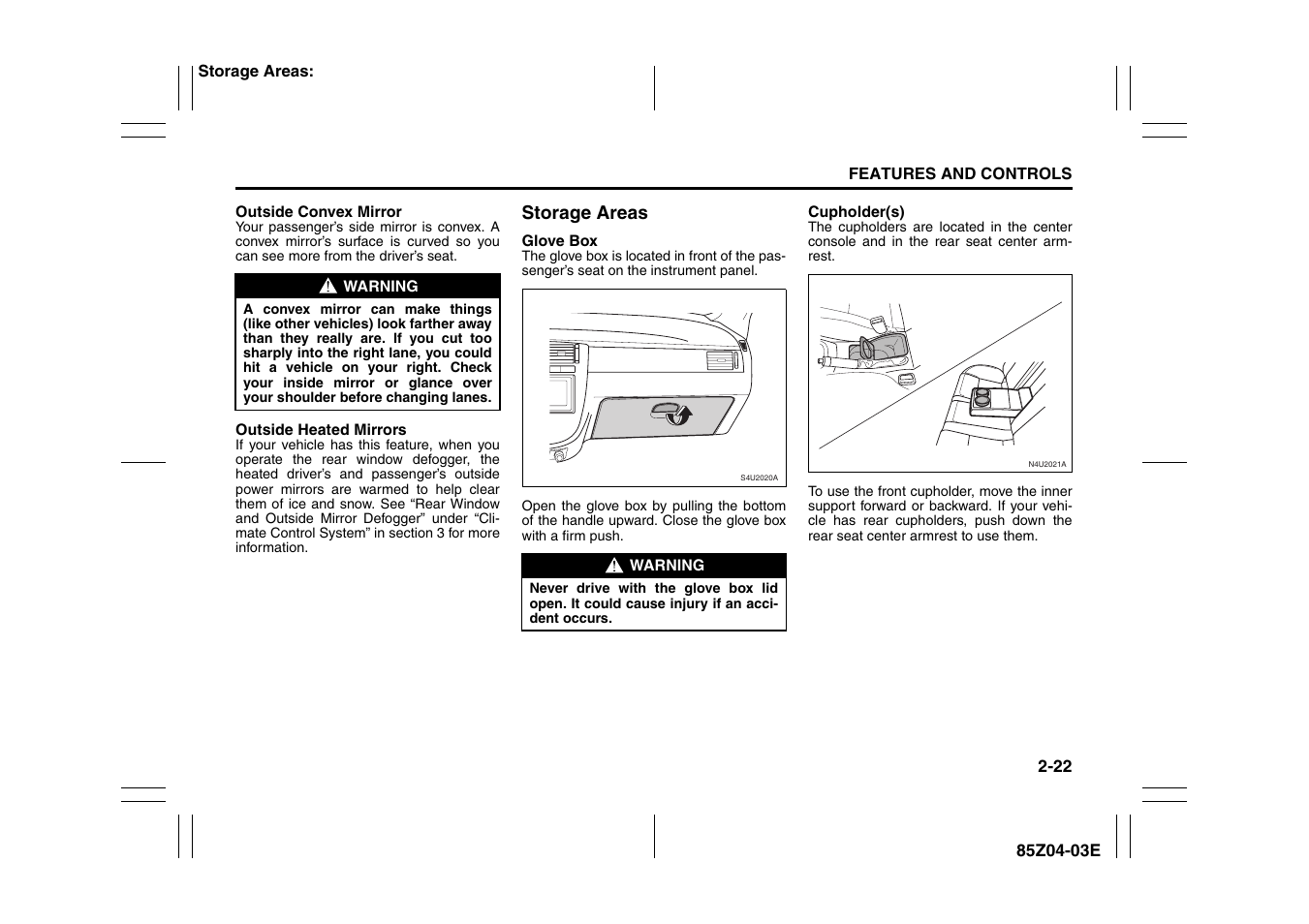 Storage areas -22 | Suzuki Automible 2008 Forenza User Manual | Page 70 / 226