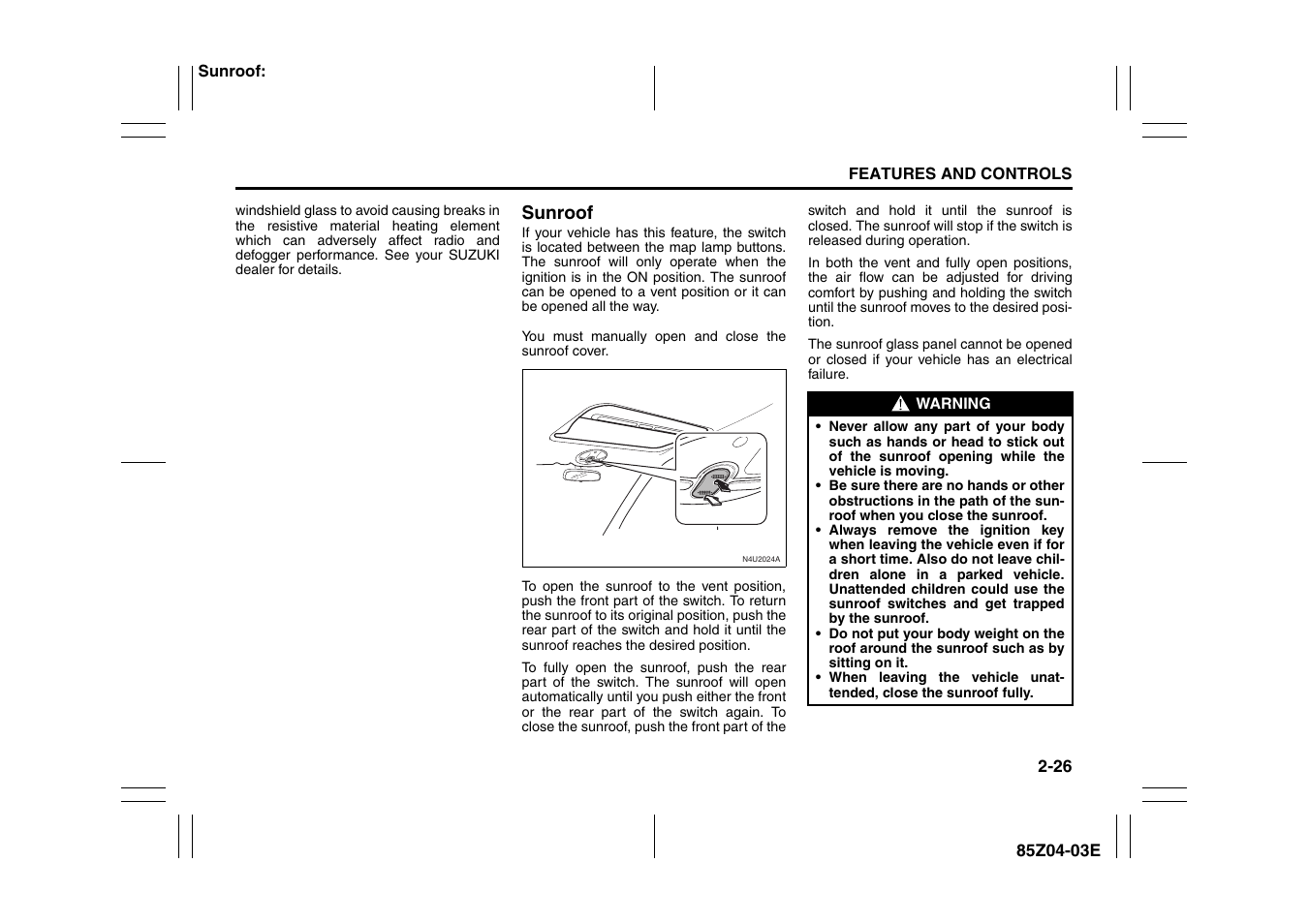 Sunroof -26 | Suzuki Automible 2008 Forenza User Manual | Page 74 / 226