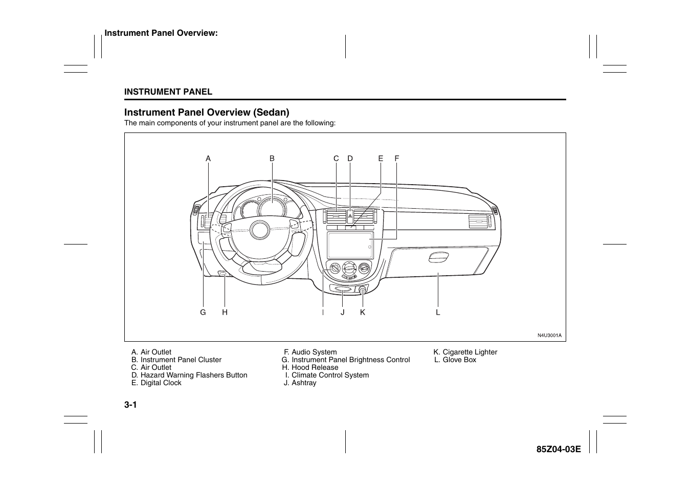 Instrument panel overview (sedan) -1 | Suzuki Automible 2008 Forenza User Manual | Page 77 / 226