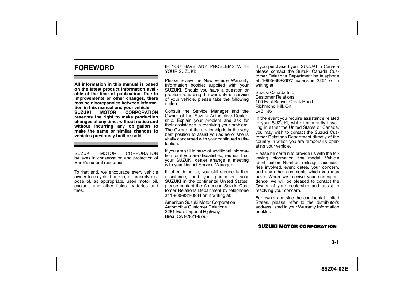 Foreword | Suzuki Automible 2008 Forenza User Manual | Page 8 / 226
