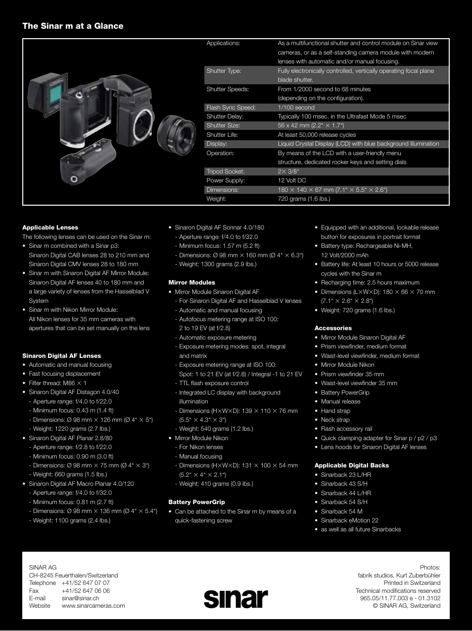 The sinar m at a glance | Sinar Digital Camera User Manual | Page 8 / 8