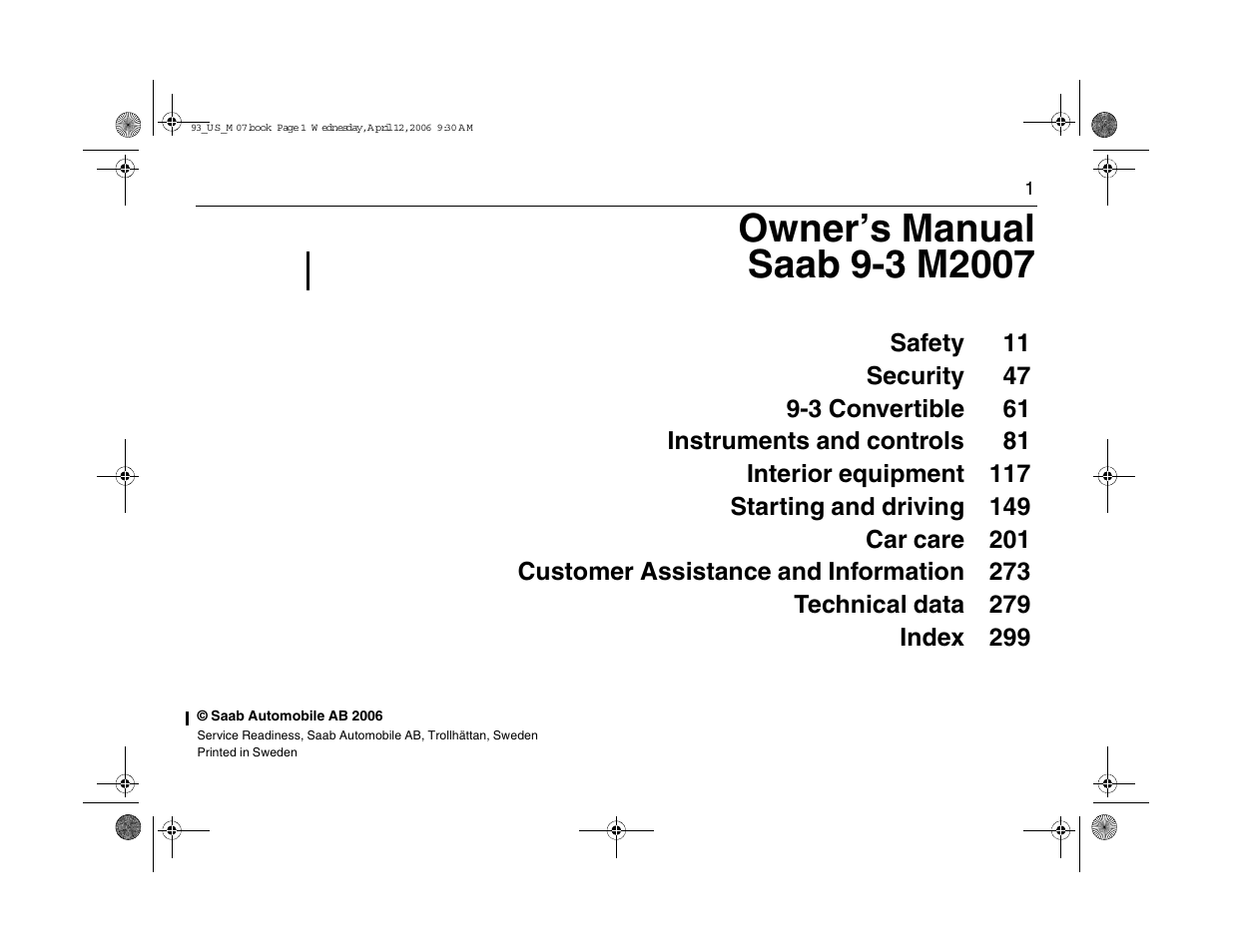 Saab 2007 9-3 User Manual | 304 pages