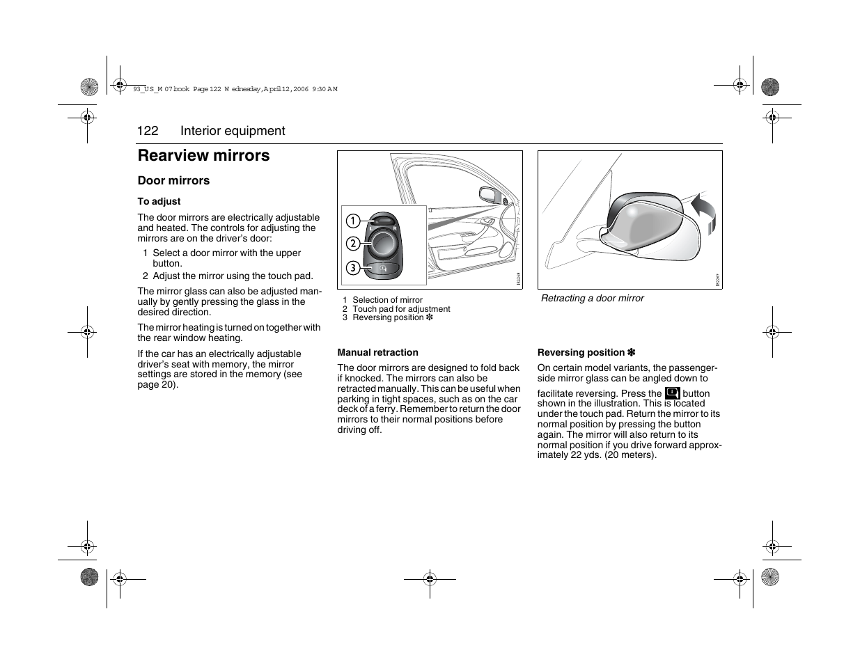 Rearview mirrors | Saab 2007 9-3 User Manual | Page 122 / 304