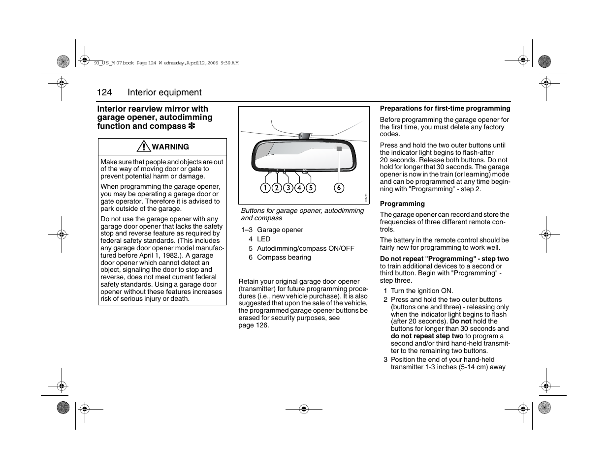 124 interior equipment | Saab 2007 9-3 User Manual | Page 124 / 304