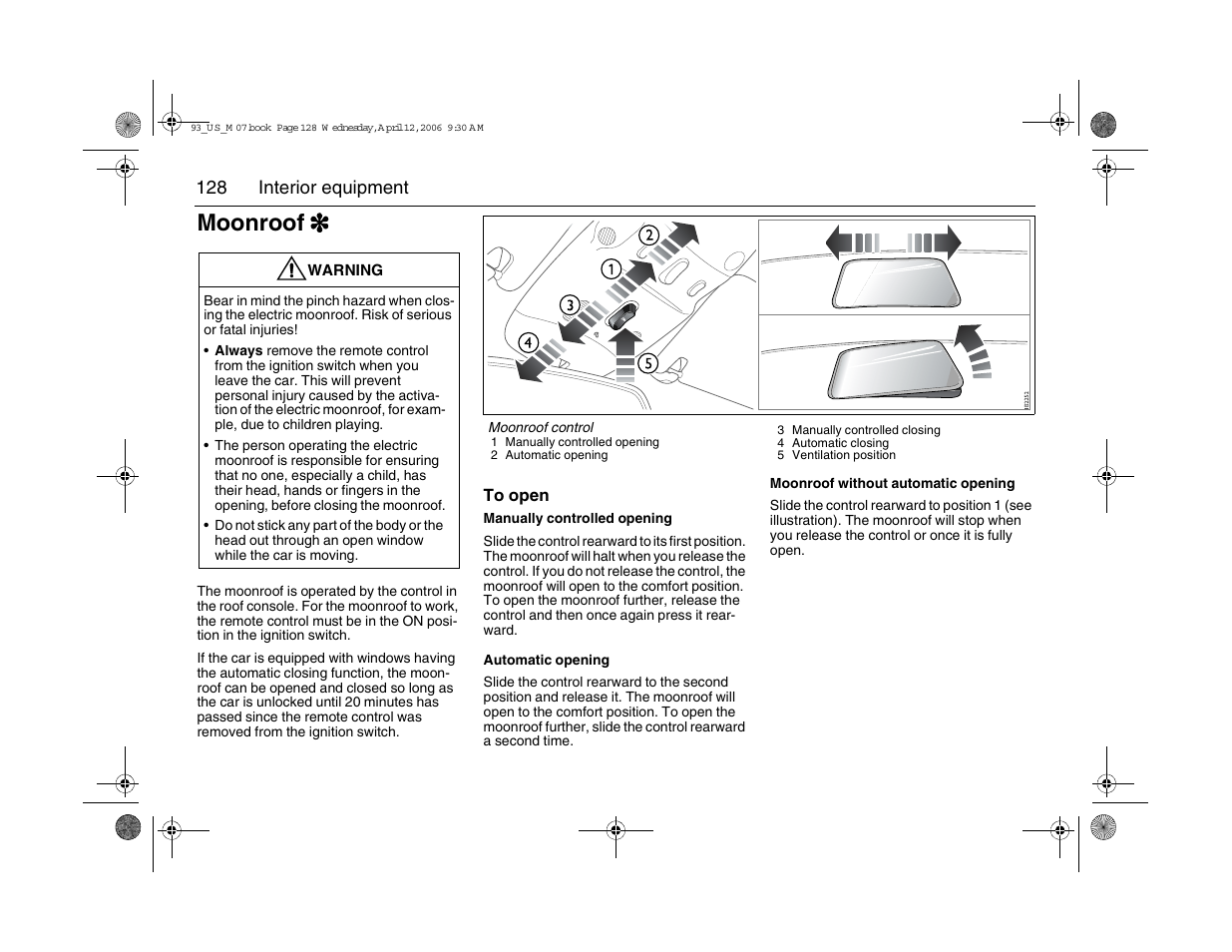 Moonroof 3 | Saab 2007 9-3 User Manual | Page 128 / 304