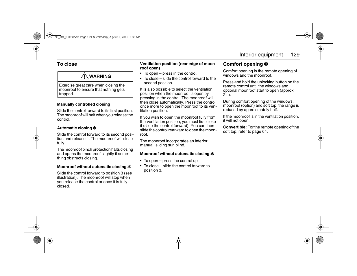 129 interior equipment | Saab 2007 9-3 User Manual | Page 129 / 304