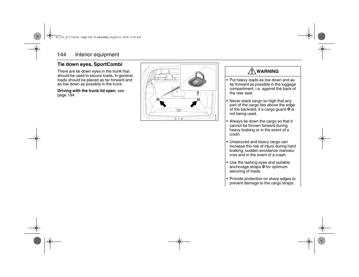 144 interior equipment | Saab 2007 9-3 User Manual | Page 144 / 304
