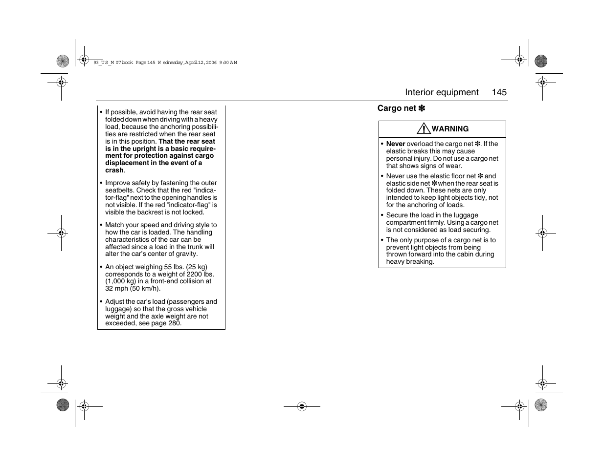 145 interior equipment | Saab 2007 9-3 User Manual | Page 145 / 304