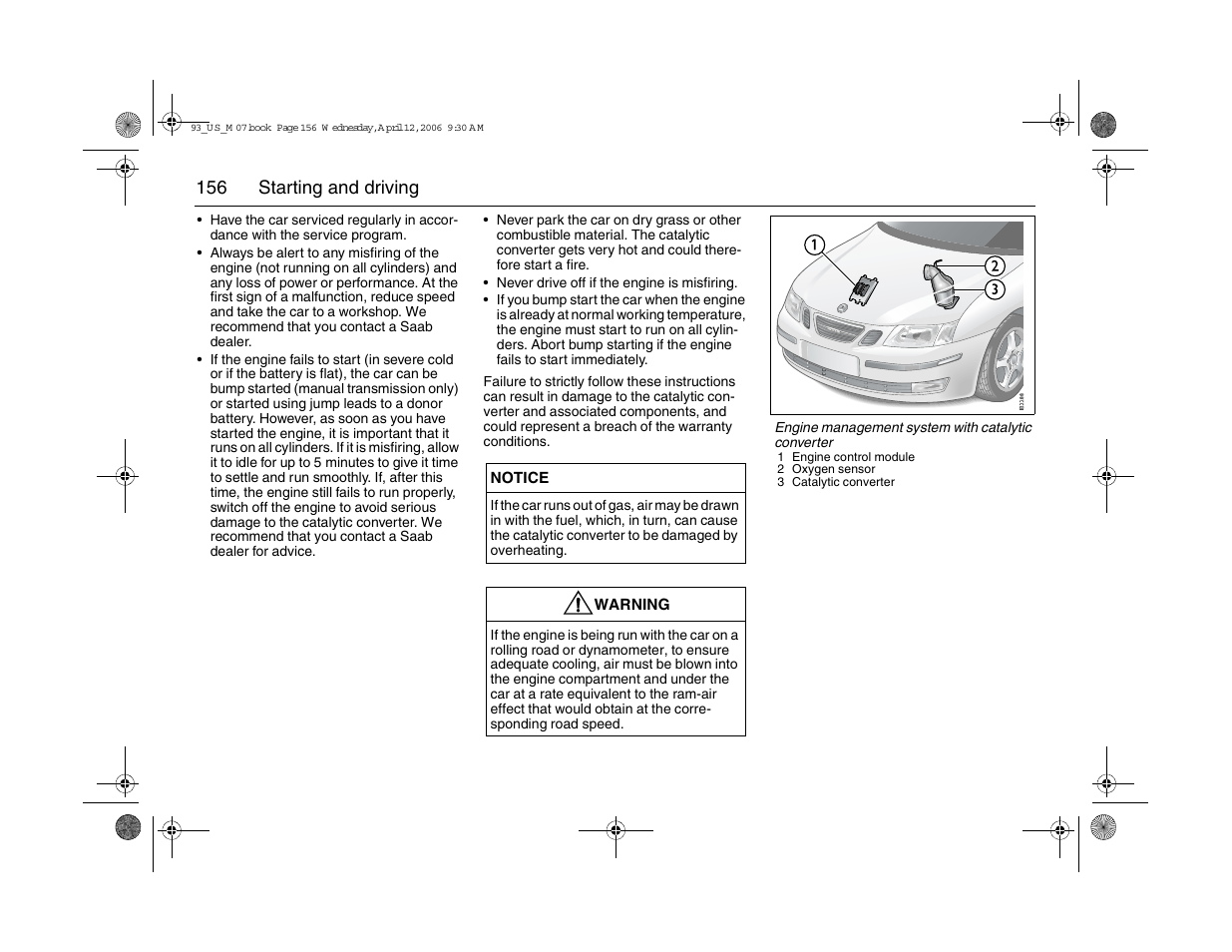 156 starting and driving | Saab 2007 9-3 User Manual | Page 156 / 304