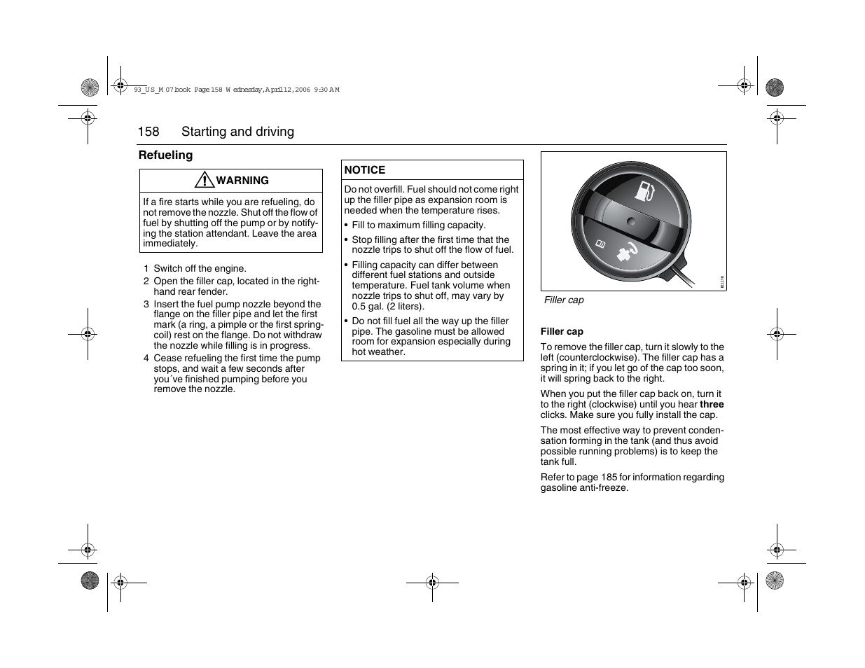 158 starting and driving | Saab 2007 9-3 User Manual | Page 158 / 304