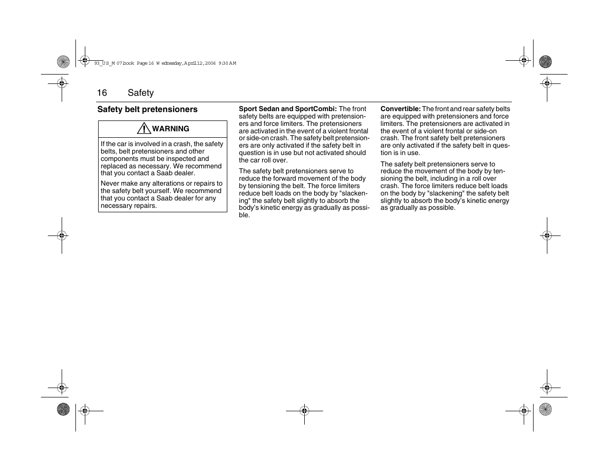 Saab 2007 9-3 User Manual | Page 16 / 304