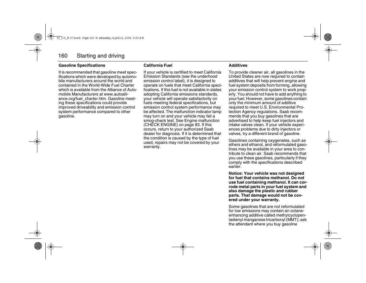 160 starting and driving | Saab 2007 9-3 User Manual | Page 160 / 304