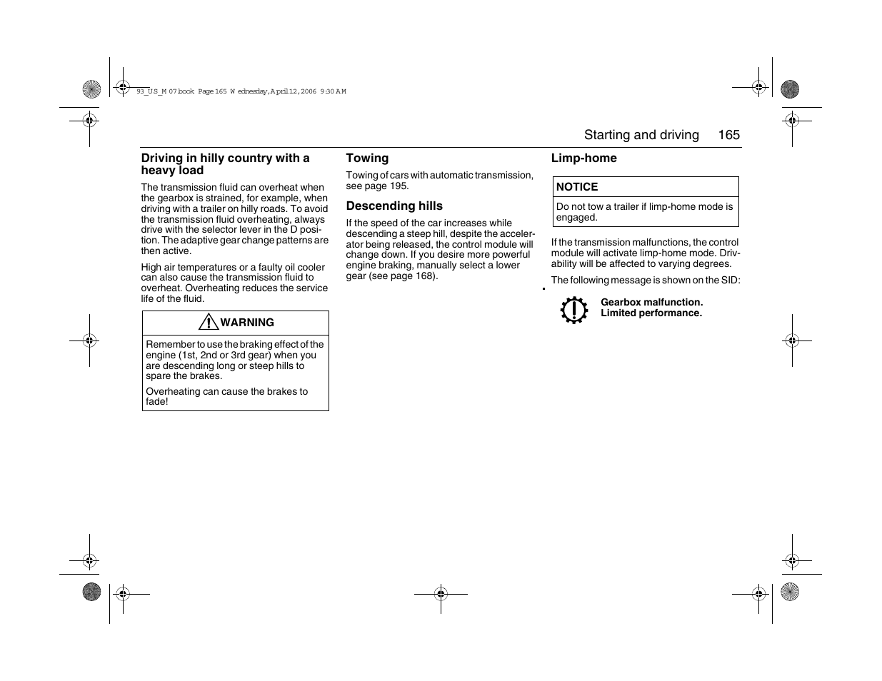 Saab 2007 9-3 User Manual | Page 165 / 304